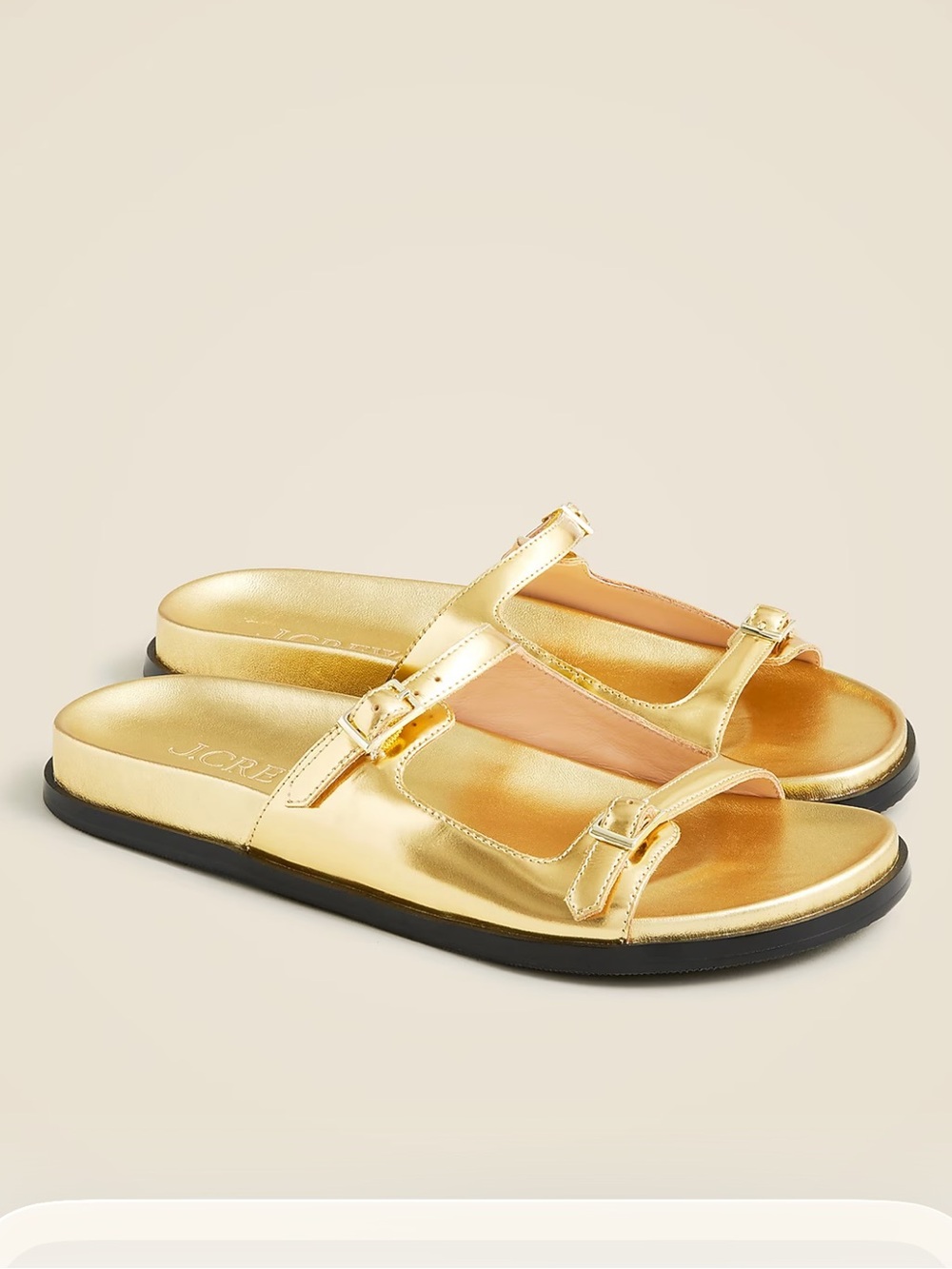 J. Crew Colbie Gold Double-Buckle Slide Sandals